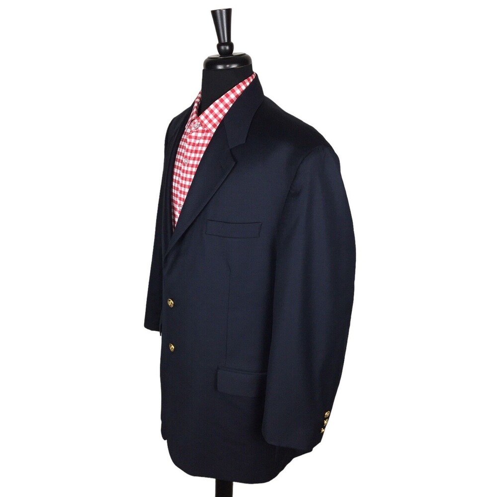 Lauren Ralph Lauren Mens Gold Button Navy Blue Wool Sport Coat Blazer Size 48R ?
